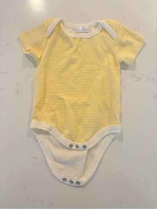 Beau et Belle Other - Beau et Belle Yellow and White Striped Baby Bodysuit